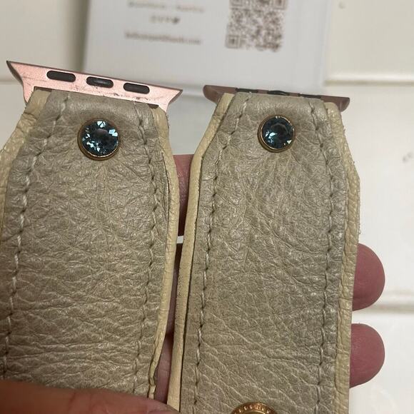 Upcycled Spark*l Bands Bone Blue Crystal Gold Apple Watch Band - Picture 2 of 5